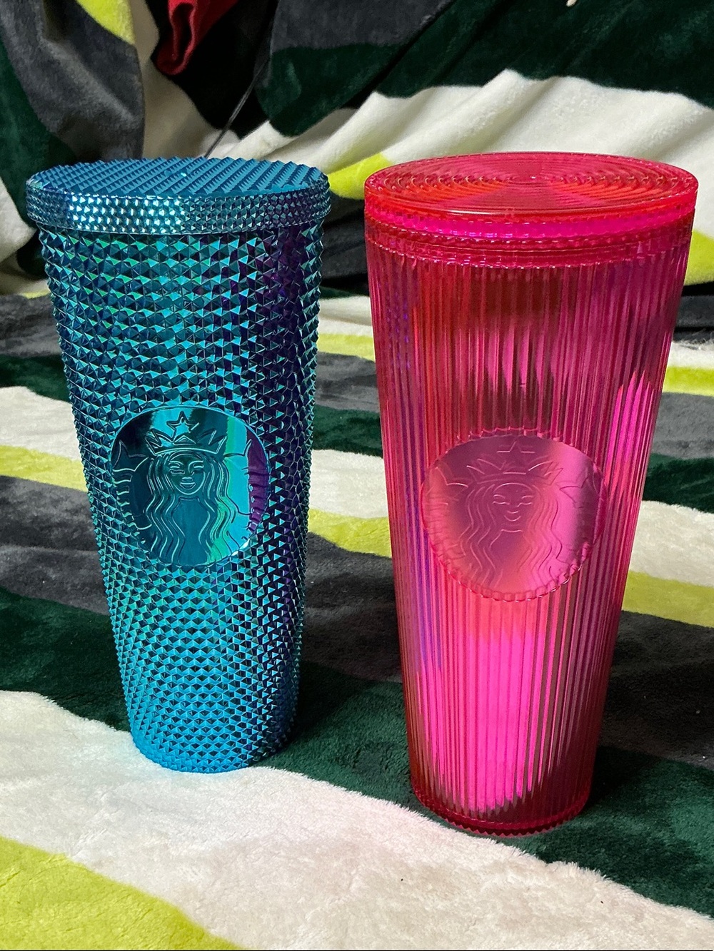 Starbucks Teal Studded Tumbler & Hot Pink Ribbed Tumbler Set